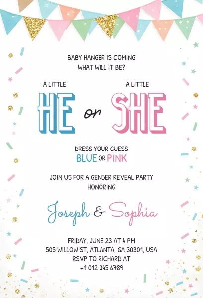 Charming Colorful Gender Reveal Celebration Invitation Template