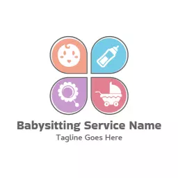 Charming Colorful Icons Representing Babysitting Needs Logo Template