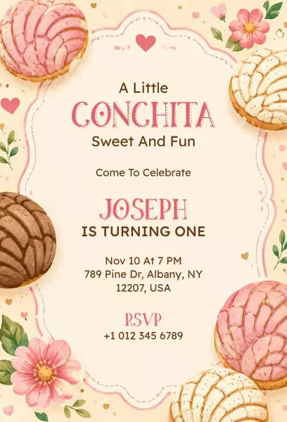 Charming Conchita Themed 1st Birthday Celebration Invitation Template