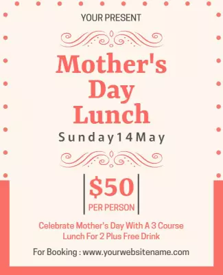 Charming Coral Mother's Day Lunch Celebration Poster Template