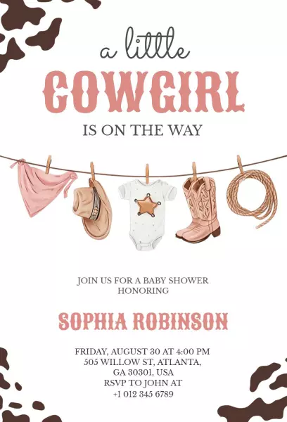 Charming Cowgirl Baby Shower Celebration Invitation Template