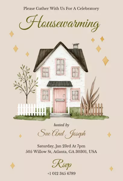 Charming Cozy Cottage Housewarming Celebration Invitation Template