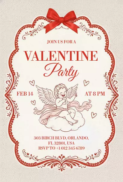 Charming Cupid Themed Valentine's Day Celebration Invitation Template