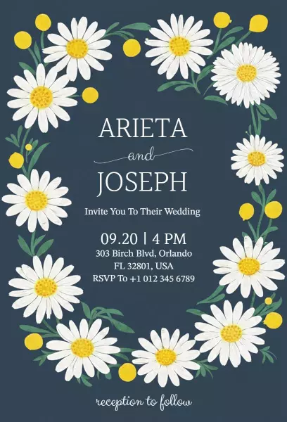 Charming Daisy Floral Wedding Ceremony Invitation Template