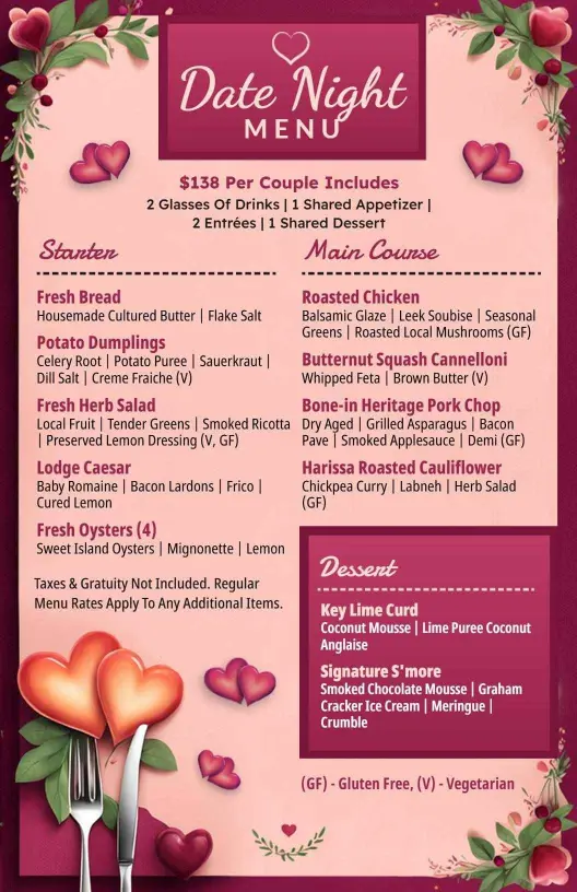 Charming Date Night Feast Featuring Roasted Chicken Event Menu Template