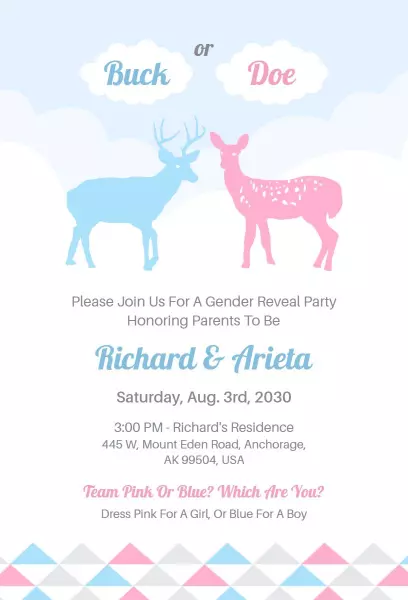 Charming Deer Theme Gender Reveal Party Invitation Template