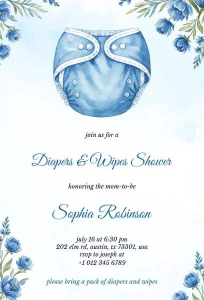 Charming Diapers and Wipes Baby Shower Invitation Template