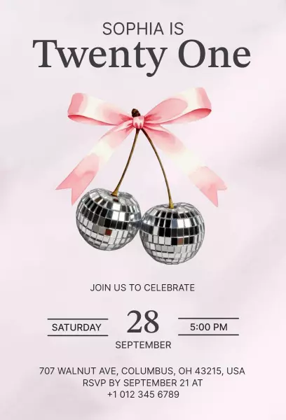 Charming Disco Ball 21st Birthday Celebration Invitation Template