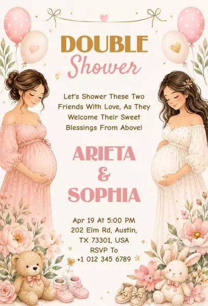 Charming Double Baby Shower Celebration Invitation Template