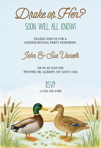 Charming Duck-Themed Gender Reveal Celebration Invitation Template