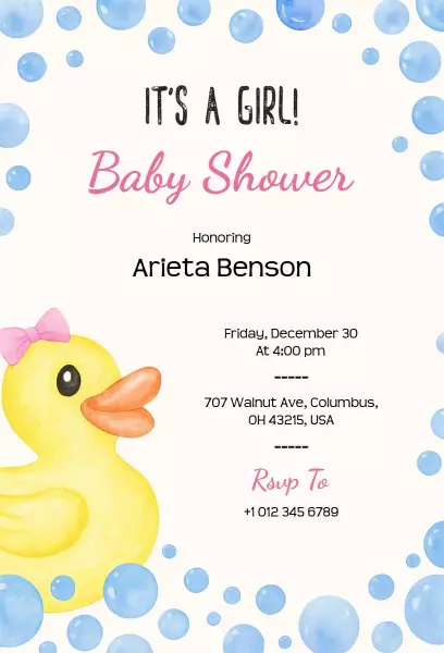 Charming Duckling Theme Baby Shower Celebration Invitation Template