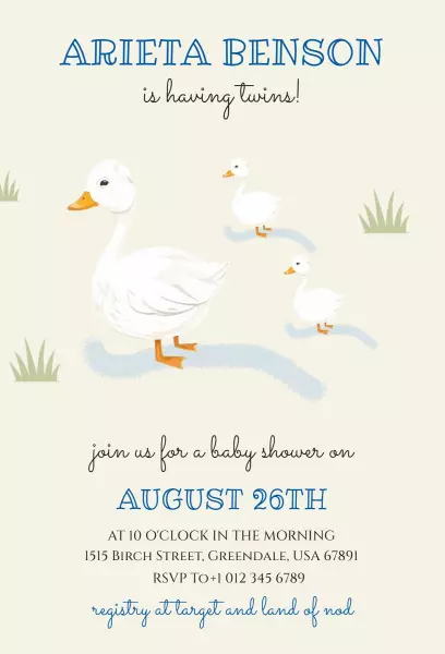 Charming Duckling Twins Celebration Baby Shower Invitation Template