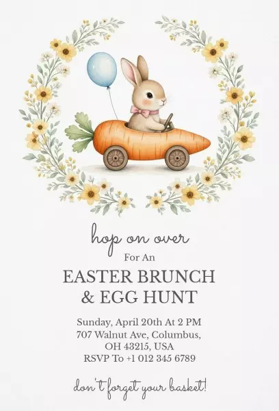 Charming Easter Brunch Celebration Egg Hunt Invitation Template