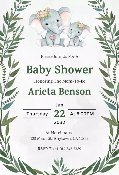 Charming Elephant Baby Shower Celebration Invitation Template