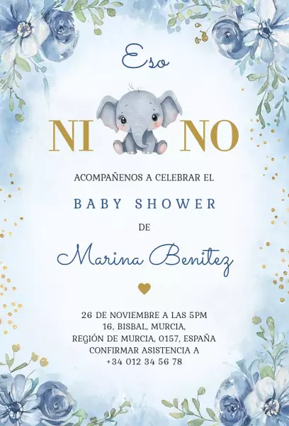 Charming Elephant Floral Baby Shower Celebration Invitation Template