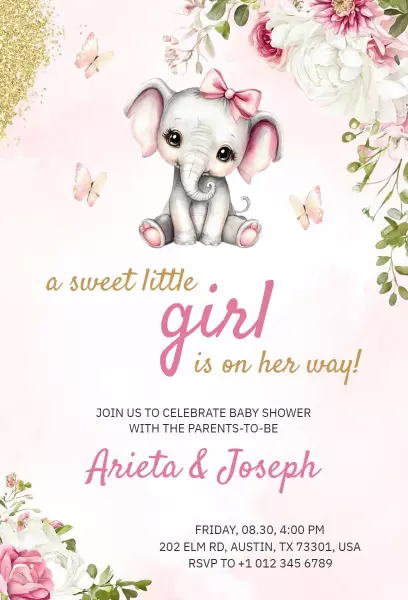 Charming Elephant Theme Baby Shower Celebration Invitation Template