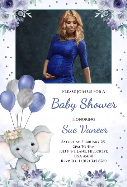 Charming Elephant Theme Sweet Baby Shower Invitation Template