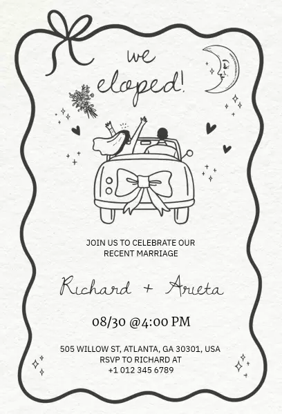 Charming Elopement Celebration Surprise Invitation Template