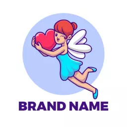 Charming Fairy Holding a Heart in a Playful Scene Logo Template