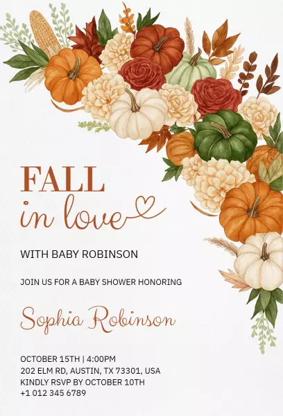 Charming Fall Harvest Baby Shower Celebration Invitation Template