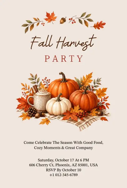 Charming Fall Harvest Gathering Festive Party Invitation Template