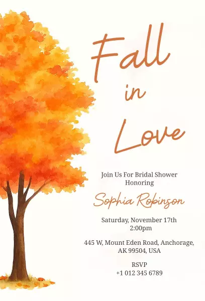 Charming Fall Leaves Bridal Shower Celebration Invitation Template