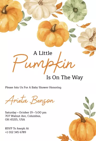 Charming Fall Pumpkin Baby Shower Celebration Invitation Template