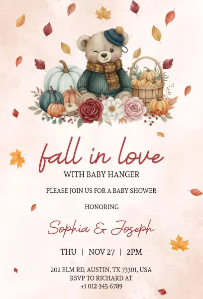 Charming Fall Themed Baby Shower Invitation Template