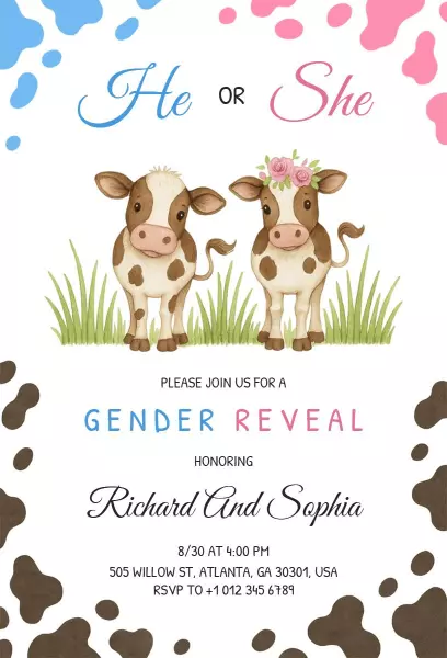 Charming Farm Animal Gender Reveal Celebration Invitation Template