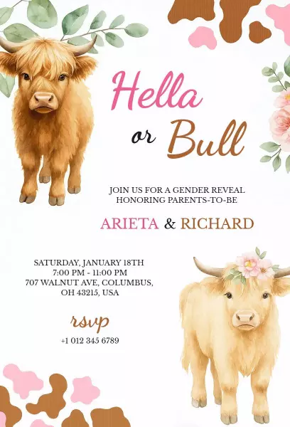 Charming Farm Animal Gender Reveal Party Invitation Template