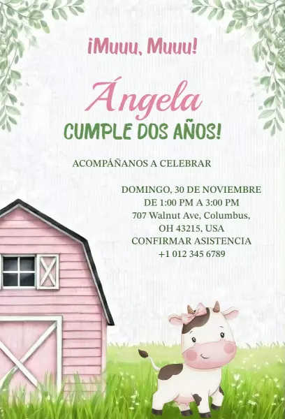 Charming Farm Animal Theme 2nd Birthday Celebration Invitation Template