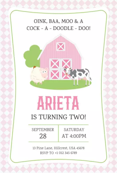 Charming Farm Animal Theme Birthday Celebration Invitation Template