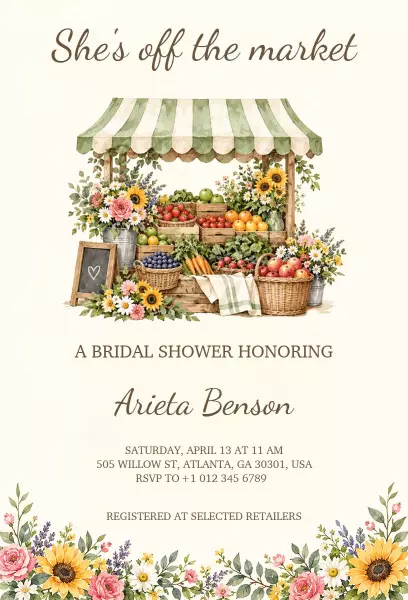 Charming Farmer's Market Floral Bridal Shower Invitation Template