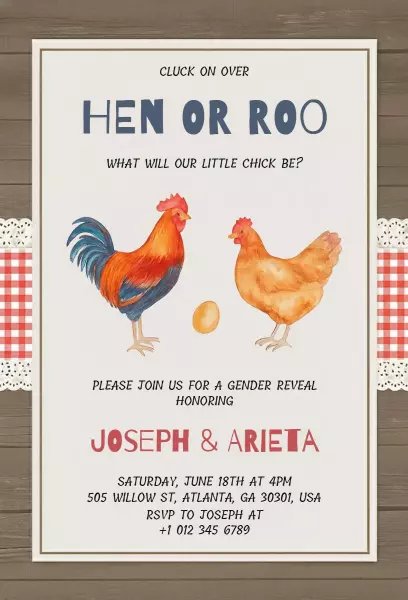 Charming Farmyard Hen Gender Reveal Celebration Invitation Template