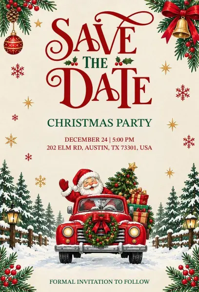 Charming Festive Santa Christmas Party Celebration Invitation Template