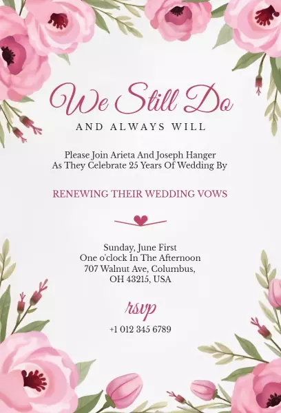 Charming Floral 25th Wedding Anniversary Vow Renewal Invitation Template