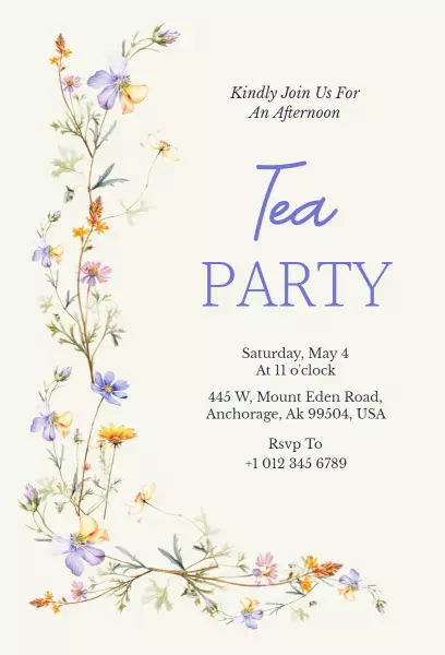 Charming Floral Afternoon Tea Party Invitation Template