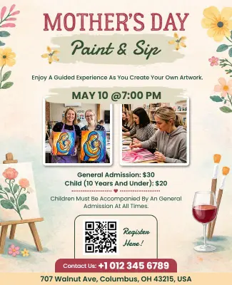 Charming Floral Art Invitation for Mother's Day Paint & Sip Flyer Template