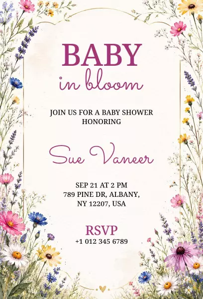 Charming Floral Baby in Bloom Shower Invitation Template