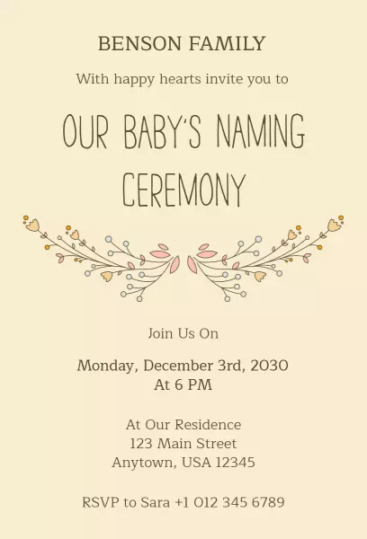 Charming Floral Baby Naming Ceremony Invitation Template