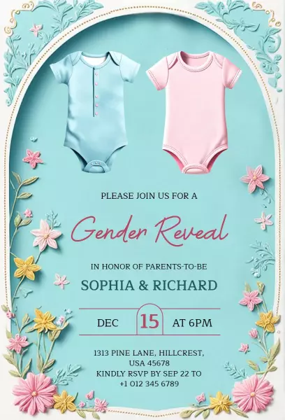 Charming Floral Baby Onesie Gender Reveal Invitation Template