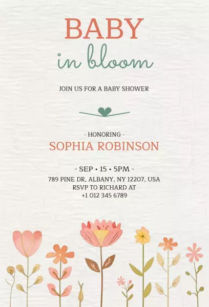 Charming Floral Baby Shower Blooming Celebration Invitation Template