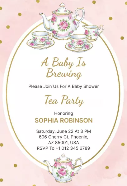 Charming Floral Baby Shower Tea Party Invitation Template