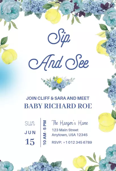 Charming Floral Baby Sip & See Gathering Invitation Template