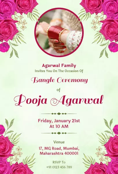 Charming Floral Bangle Ceremony Celebration Invitation Template