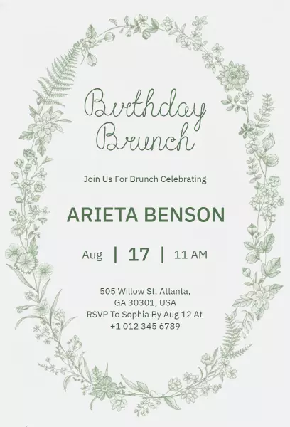 Charming Floral Birthday Brunch Celebration Invitation Template