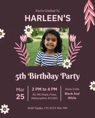 Charming Floral Birthday Party Invitation Poster Template