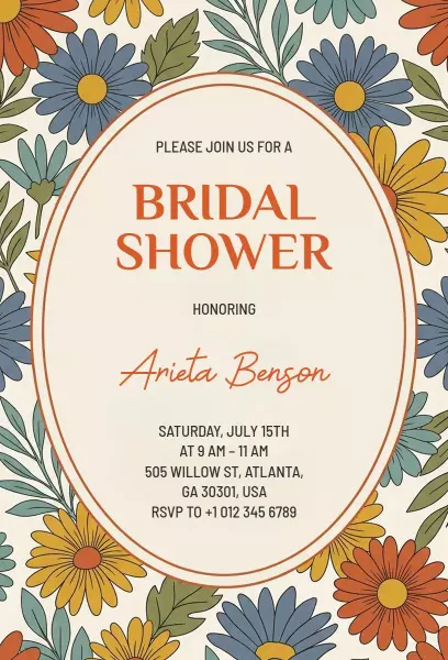 Charming Floral Bohemian Bridal Shower Invitation Template