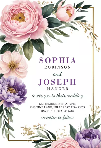 Charming Floral Bohemian Wedding Ceremony Invitation Template
