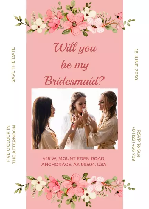 Charming Floral Bridesmaid Proposal Celebration Invitation Template